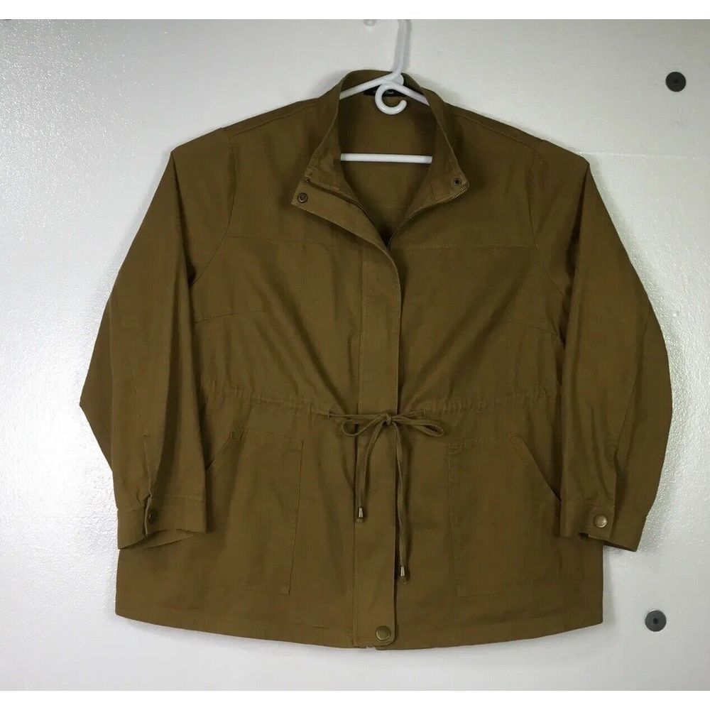 Agnes Orinda Jacket Size 3X Plus Womens Brown Mustard Zip up draw string Utility